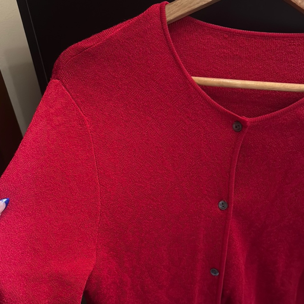 Red Button-Up Cardigan - Picture 3 of 5